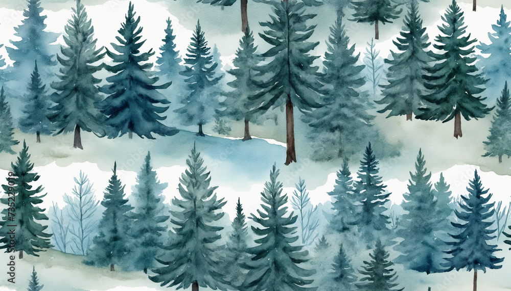 Obraz premium Watercolor illustration of a pine forest
