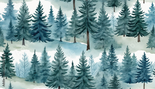 Watercolor illustration of a pine forest