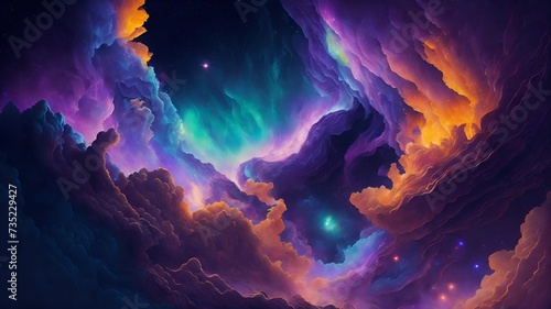 Nebulous WonderlandDescription: A wondrous realm where colorful nebulae and cosmic clouds converge. photo
