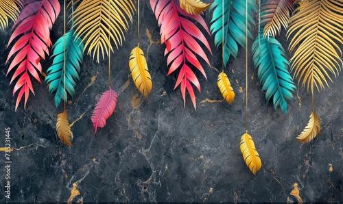 3d colorful multicolored palm leaves hanging background wallpaper
