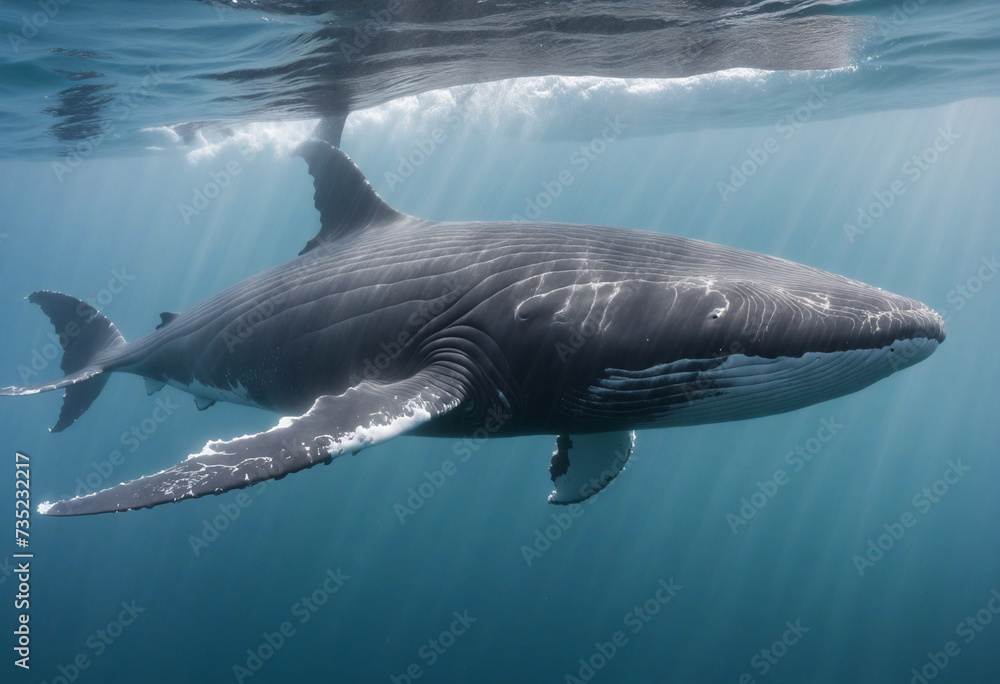 Naklejka premium Giant marine mammal moving beneath the water's surface