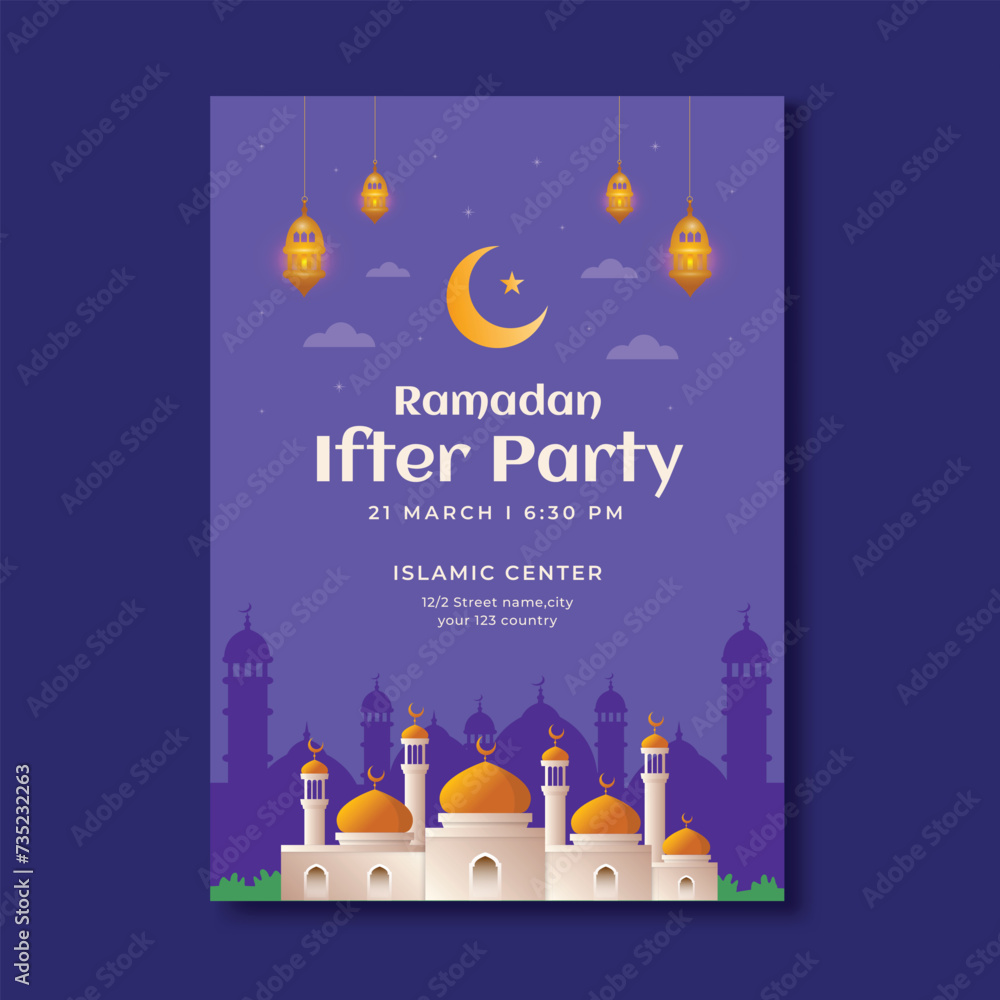 Naklejka premium Iftar party at ramadan kareem poster template