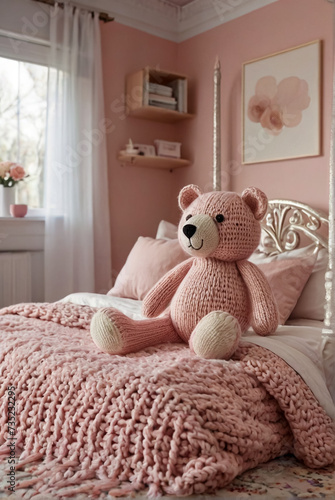 A photo of a cute knitted bear.