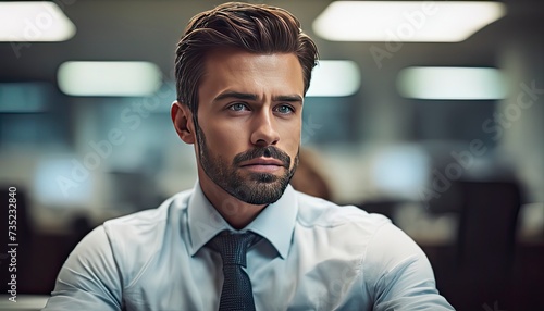 close-up of a businessman in office, businessman at the work in office , pretty young man in office © Gegham