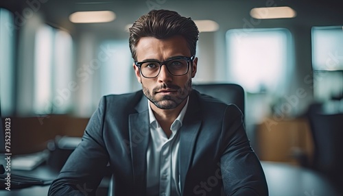 close-up of a businessman in office, businessman at the work in office , pretty young man in office © Gegham