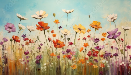 A field of flowers with a green background