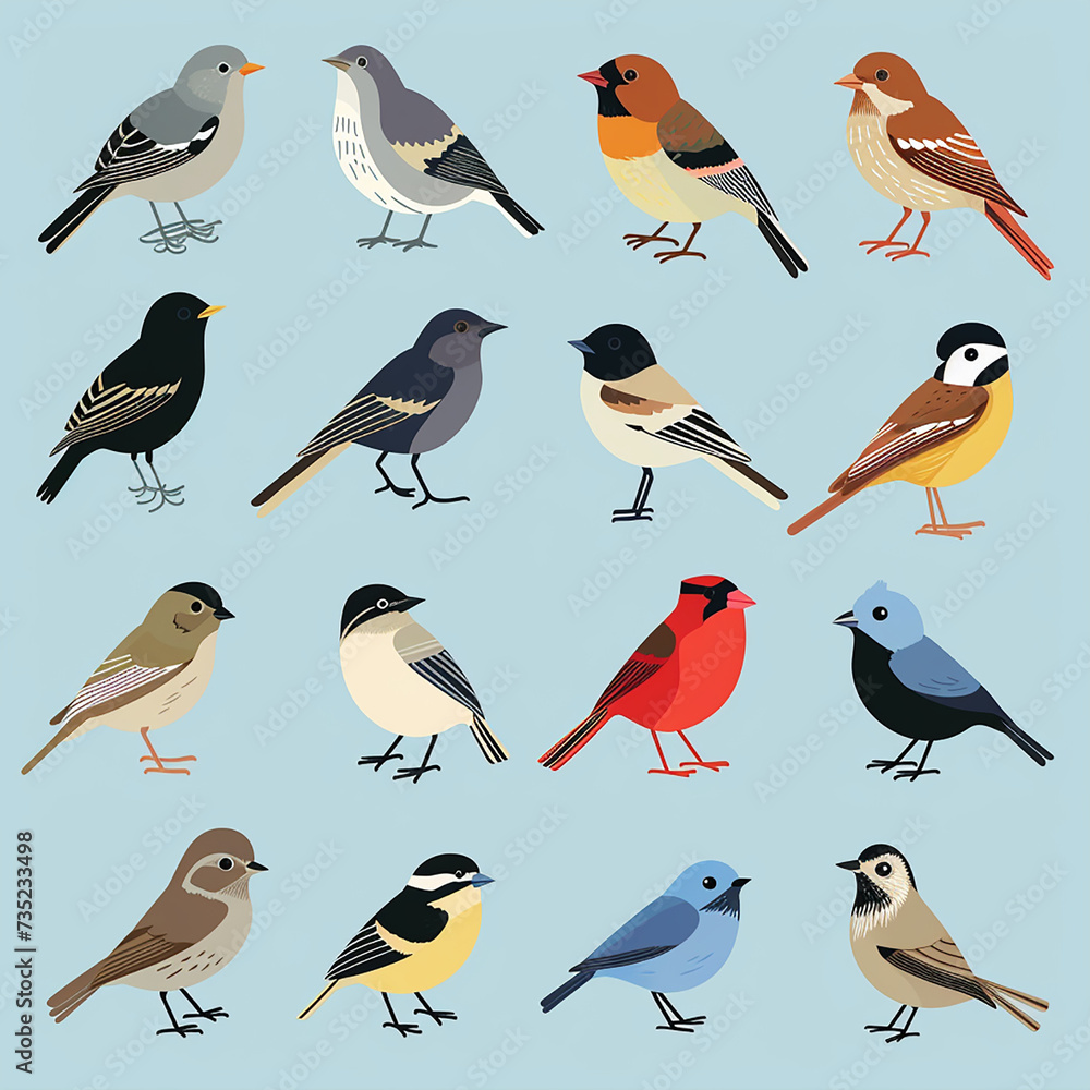 Set of birds on white background Set of birds on white background