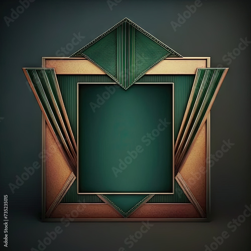 Golden art deco frame with ornament. Retro golden art deco or art nouveu frame in roaring 20s style. . photo