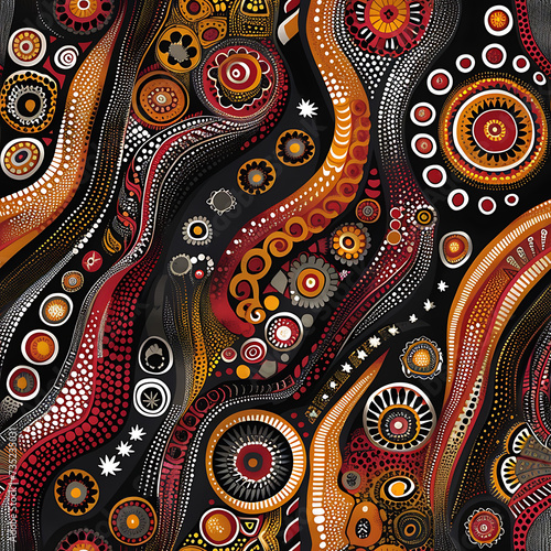 Aboriginal art inspired colorful, movement filled seamless tile