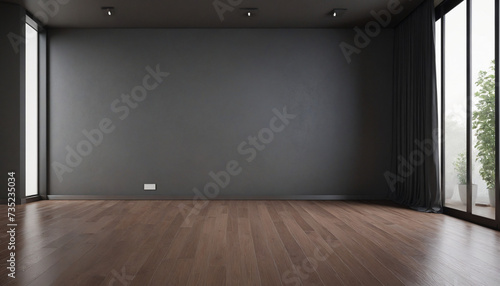 Antique contemporary charcoal wall and wood floor backdrop. © SR07XC3