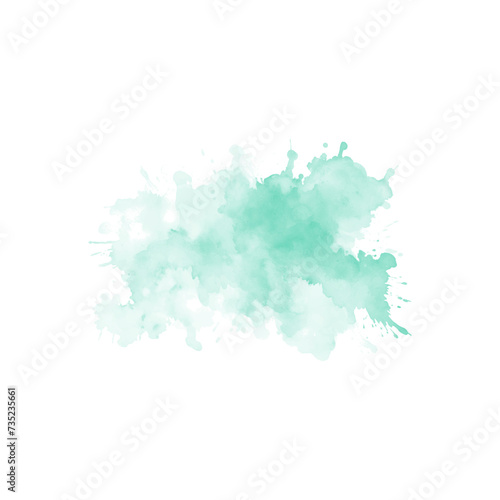 Abstract mint green watercolor water splash on a white background. Vector watercolour texture in mint color. Ink paint brush stain. Green splatter spot. Watercolor pastel splash