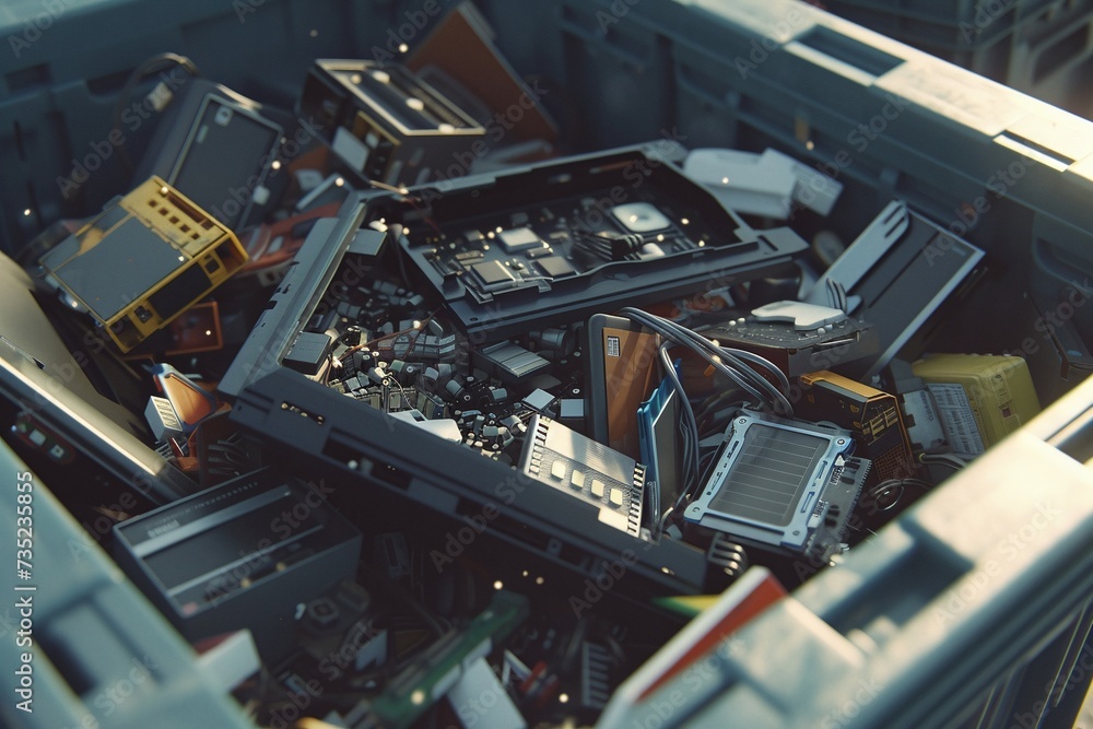 E-waste in a recycle dustbin