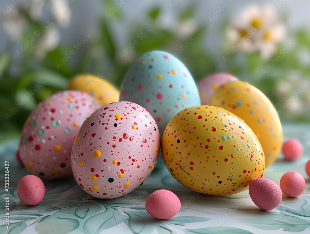 yellow, pink and blue easter eggs with dots yellow, pink and blue easter eggs with dots