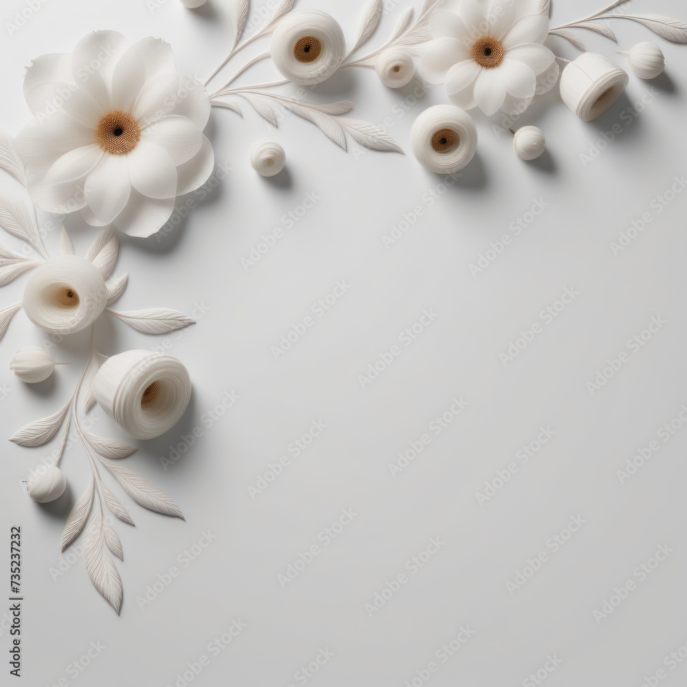 Elegant floral corners, centered white canvas for creativity.