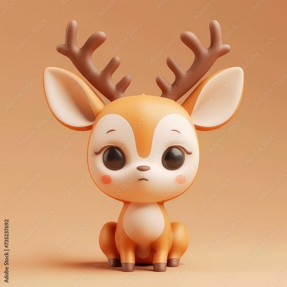 Fototapeta premium charming baby deer cartoon in 3D illustration 