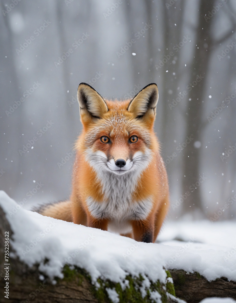 Fototapeta premium Crimson Fox On White Ground