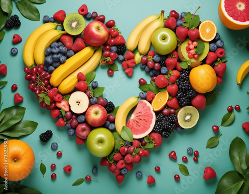 Heart-shaped arrangement of assorted fruits