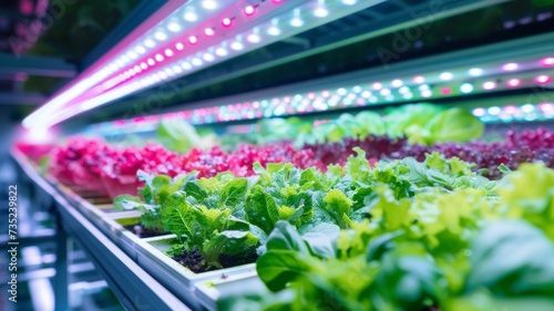 Indoor Hydroponic Farming - A vibrant hydroponic farm showcasing the synergy of nature and technology for year-round cultivation.
