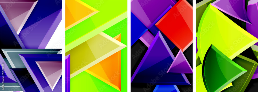 Glossy triangles geometric poster set for wallpaper, business card, cover, poster, banner, brochure, header, website Glossy triangles geometric poster set for wallpaper, business card, cover, poster, banner, brochure, header, website