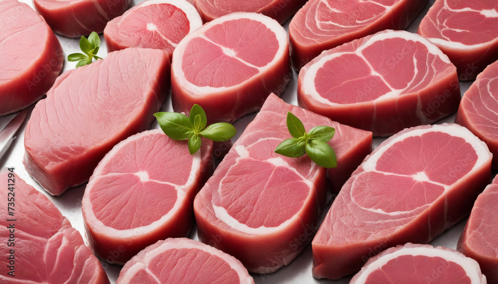 Freshest tuna fillets on a blank white canvas Freshest tuna fillets on a blank white canvas
