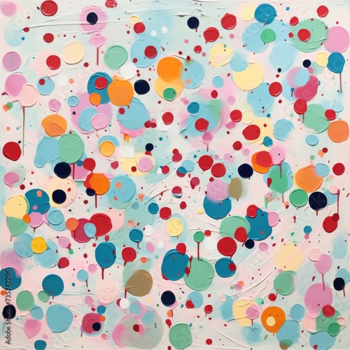 A vibrant painting with a myriad of different colored dots creating an intricate pattern.