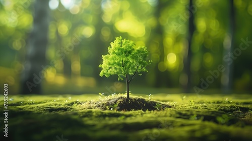 Tree in the forest. Green nature background. Planting concept. Save forests.