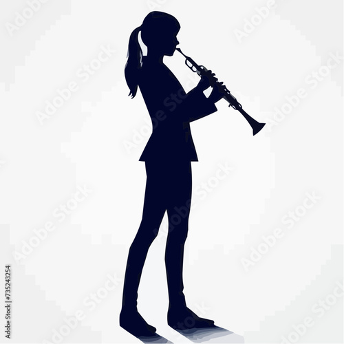 silhouette of a girl with a clarinet, flat colours