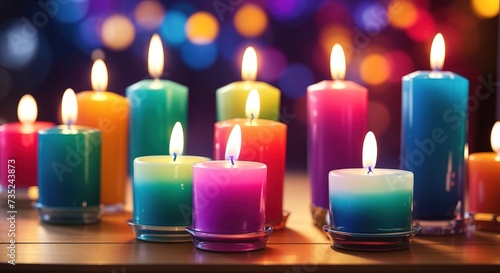 Colorful candles on a table in a living room
