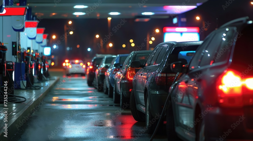 Queue of cars to the gas station