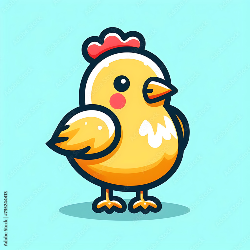 flat logo of Cute Chicken cartoon icon illustration. animal nature icon, chicken logo