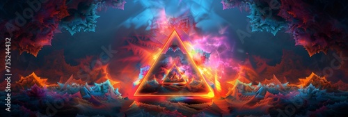 Acid Trippy Abstract Colorful Psychedelic Mandala Magic Triangle in LSD Waves Style Background created with Generative AI Technology