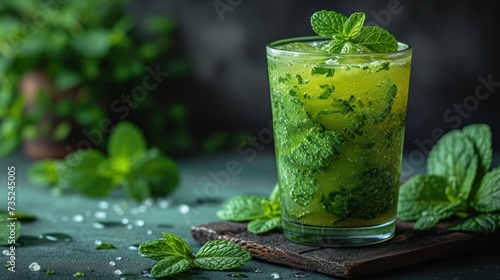 Minty Mojito, Freshly Brewed Mint Tea, Aromatic Mint Spritzer, Herbal Mint Cocktail. photo