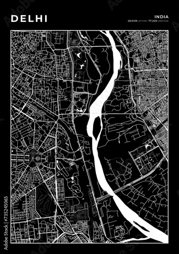 Delhi City Map, Cartography Map, Street Layout Map