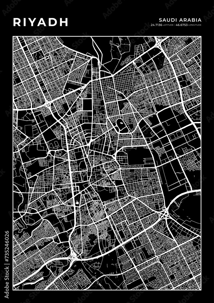 Riyadh City Map, Cartography Map, Street Layout Map