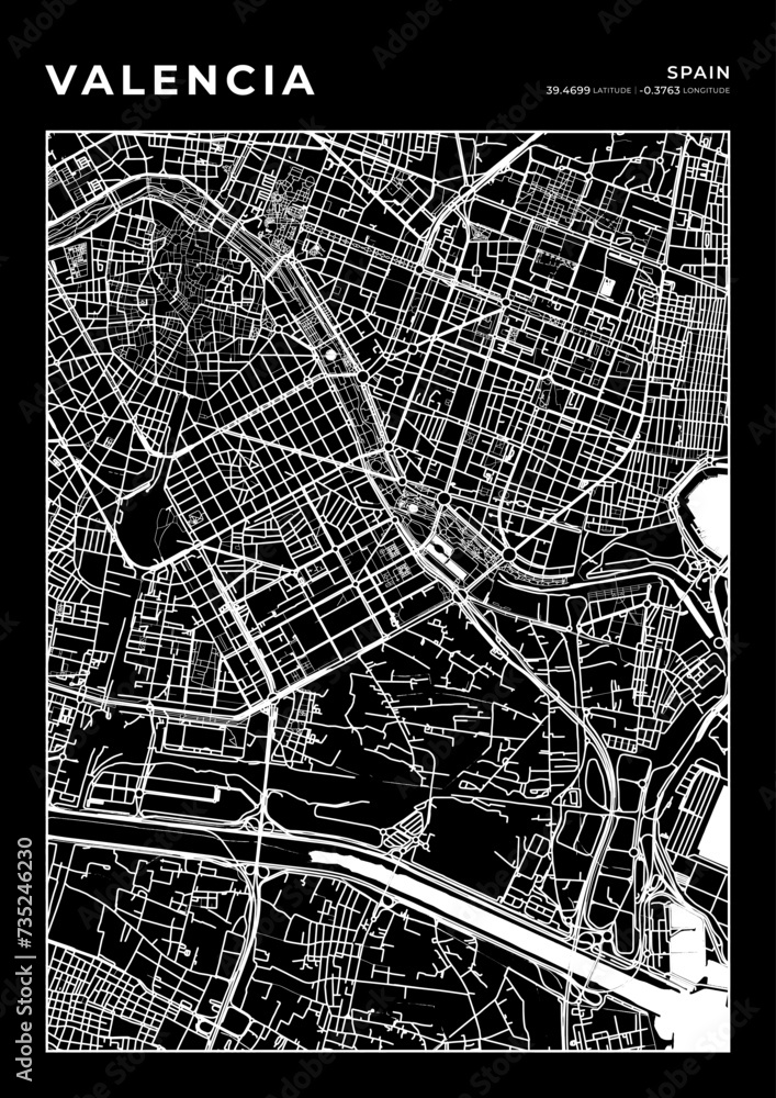 Obraz premium Valencia City Map, Cartography Map, Street Layout Map