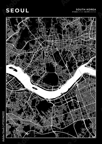 Photography Seoul City Map, Cartography Map, Street Layout Map