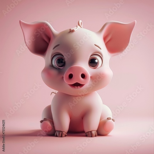 3D illustration of a cute baby pig cartoon 