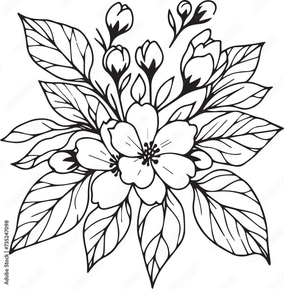 Vetor de white jasmine flower drawing, realistic jasmine flower drawing ...