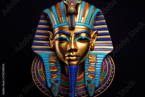 Grandiose Pharaoh mask colorful. Stone wooden. Generate Ai