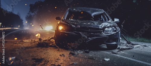 Car crash dangerous accident on the road at night