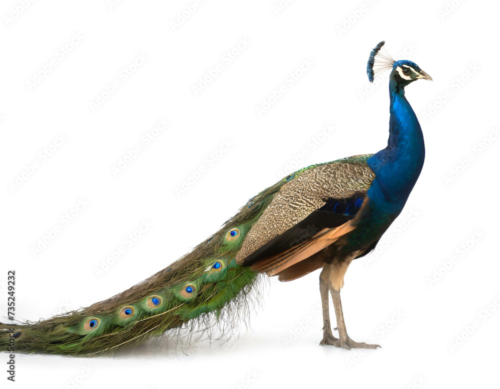 Obraz premium Pfau isoliert auf weißen Hintergrund, Freisteller 