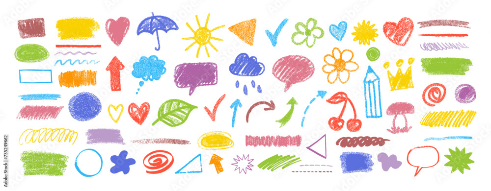 Vector set of child drawings elements doodles Vector set of child drawings elements doodles