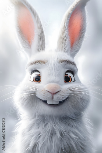 Close-up on the happy face of a cute smiling Easter Bunny