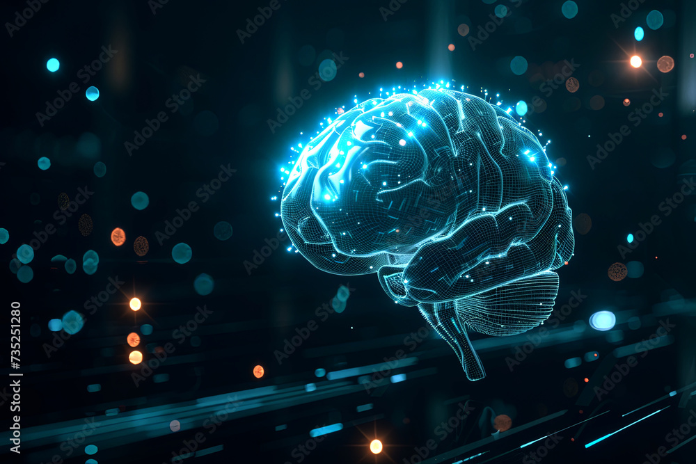 Human brain and head with electronic circuits Human brain and head with electronic circuits
