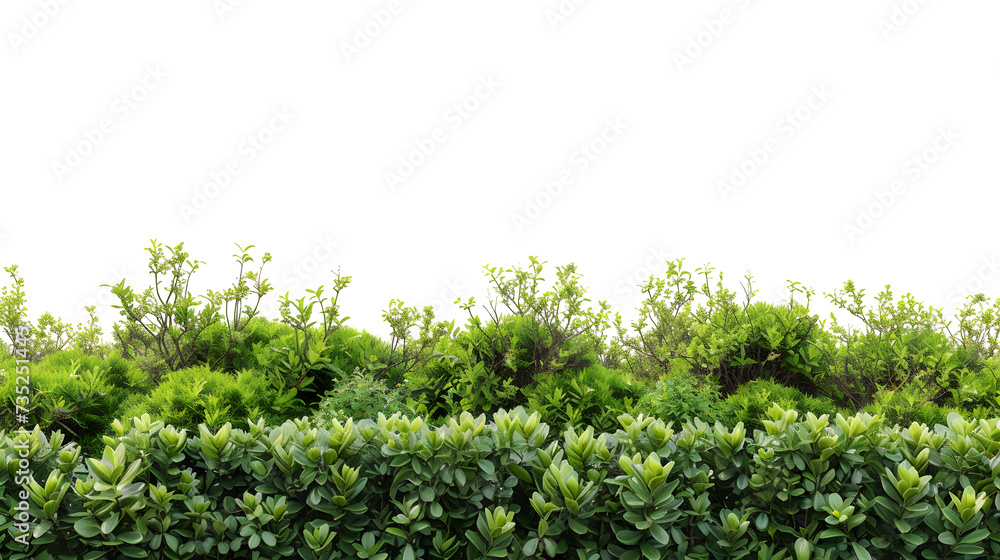 Lush garden bushes isolated in white background 