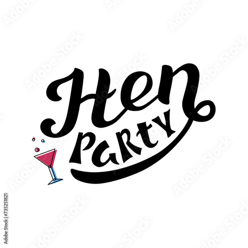 Hen Party black lettering on white background for print or announce. Hand drawn vector illustration with text icon decor for card or template. Positive nice hand drawn text for invitation or banner