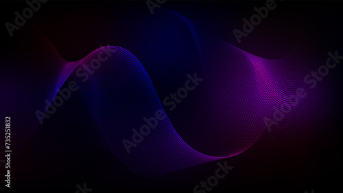 Sound wave blue tech pattern background. Neon magnetic purple, electric blue, pink magenta line swirls. Neural dna shaking 3d ultra violet fractal net curves.