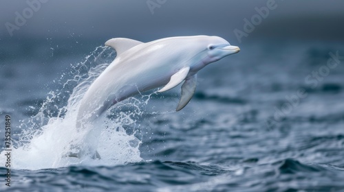 A majestic bottlenose dolphin gracefully leaps out of the glistening ocean, showcasing the beauty and wonder of these intelligent aquatic mammals