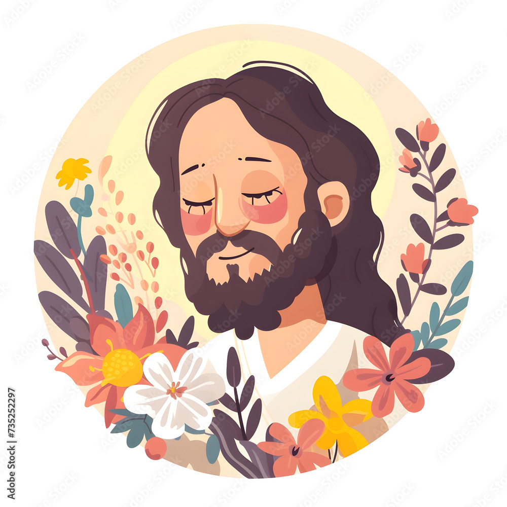 Jesus Christ, a whimsical vector sticker with pastel colors Jesus Christ, a whimsical vector sticker with pastel colors