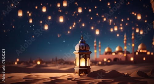 Lanterns stands in the desert at night sky